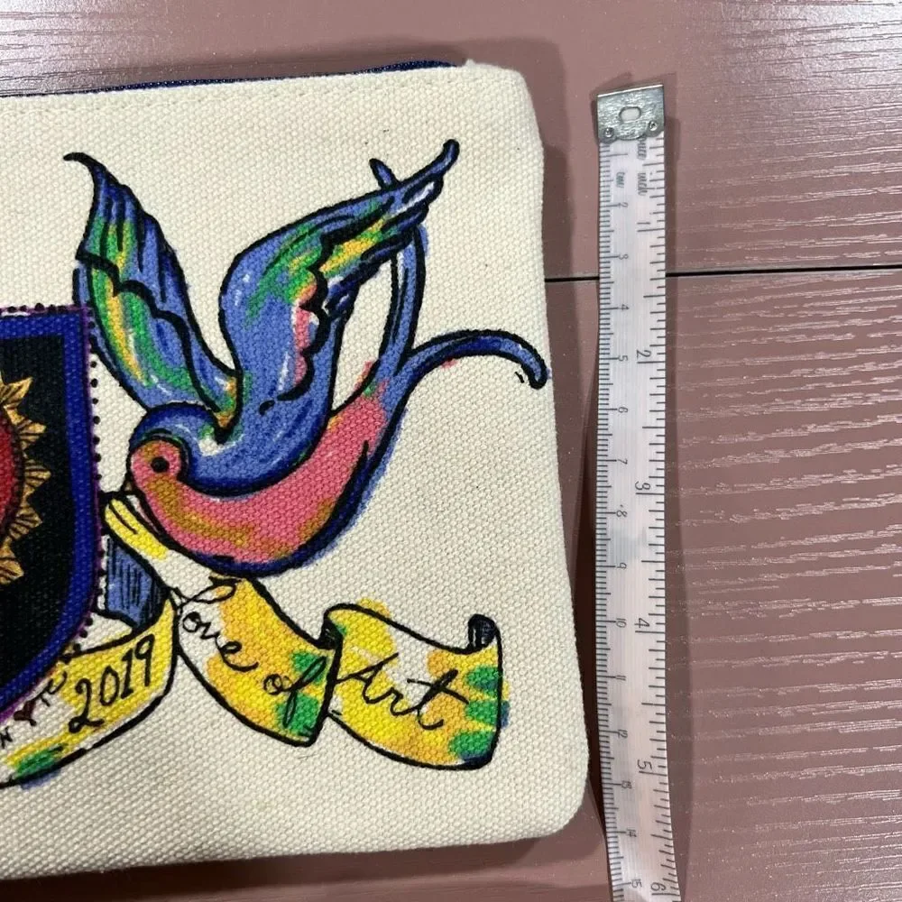 Brighton 2019 Love of Art Canvas Zippered Pouch Cosmetic Makeup Bag Sparrow Bird